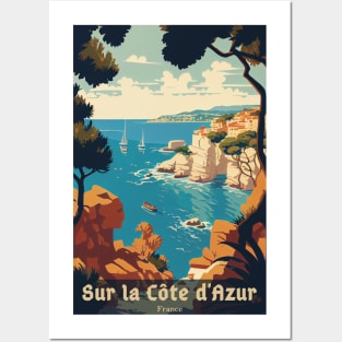 Sur La Cote d' Azur France, French Riviera, Vintage Travel Poster Posters and Art